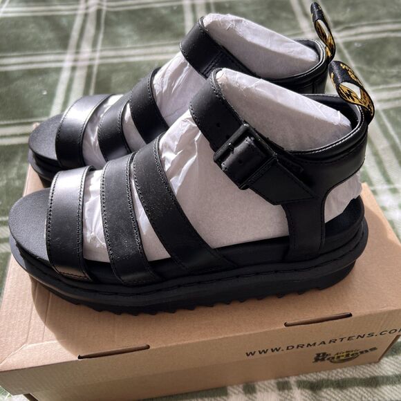 DR. MARTENS WOMEN'S BLAIRE SANDAL SIZE 8 BLACK BRANDO LEATHER  24191001 - Picture 4 of 10